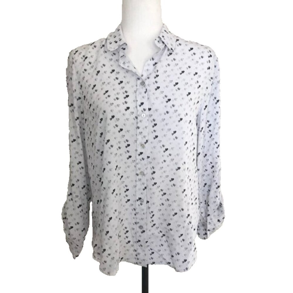 NWT JANE & DELANCEY Long Sleeve Top Blouse Size Small Tab Sleeves Hearts Pattern